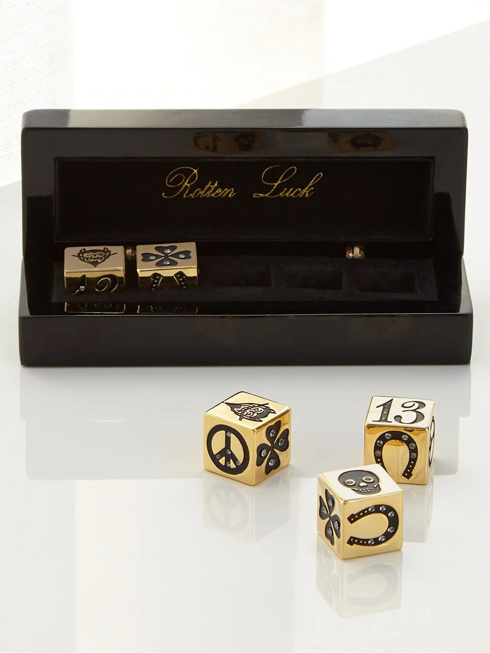 Swarovski & Gold tone Dice Set / brand: D.L. & Co. /Rotten Luck/ Play Or display